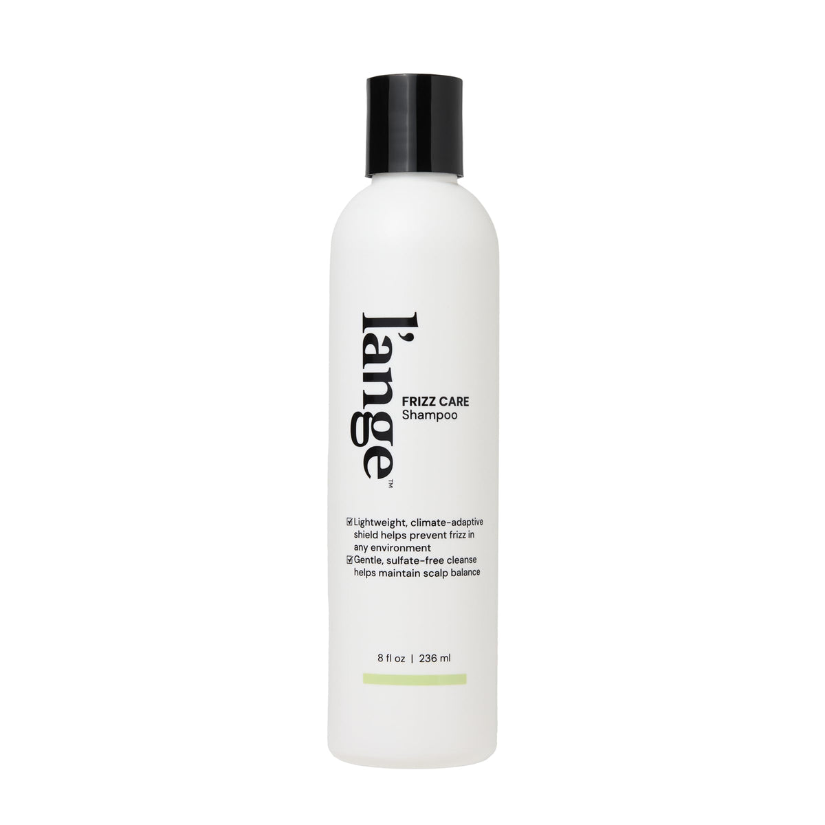 L’ANGE HAIR Frizz Care shampoo bottle shows smoothing formula for frizz control.