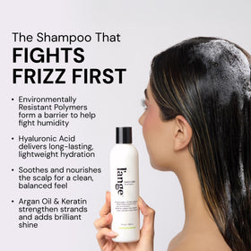 Close-up of polished, manageable hair after using L’ANGE HAIR Frizz Care shampoo.