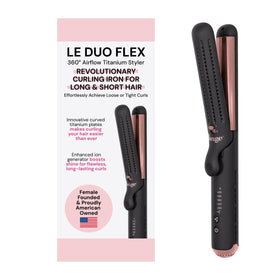 L'ANGE HAIR Le Duo Flex with curved titanium plates for smooth, crease-free curls.