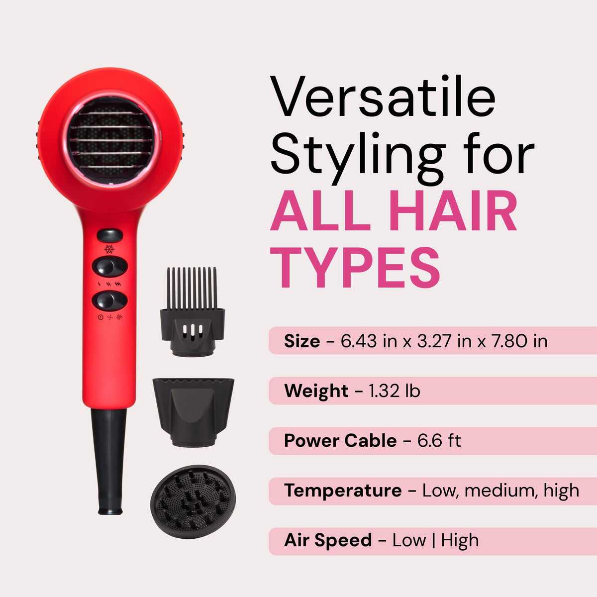LANGE PowerStyle Turbo ionic technology helps tame frizz.