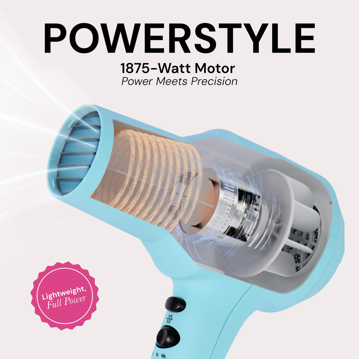 Ergonomic soft-touch handle of the PowerStyle Turbo Ionic Hair Dryer for comfortable grip.