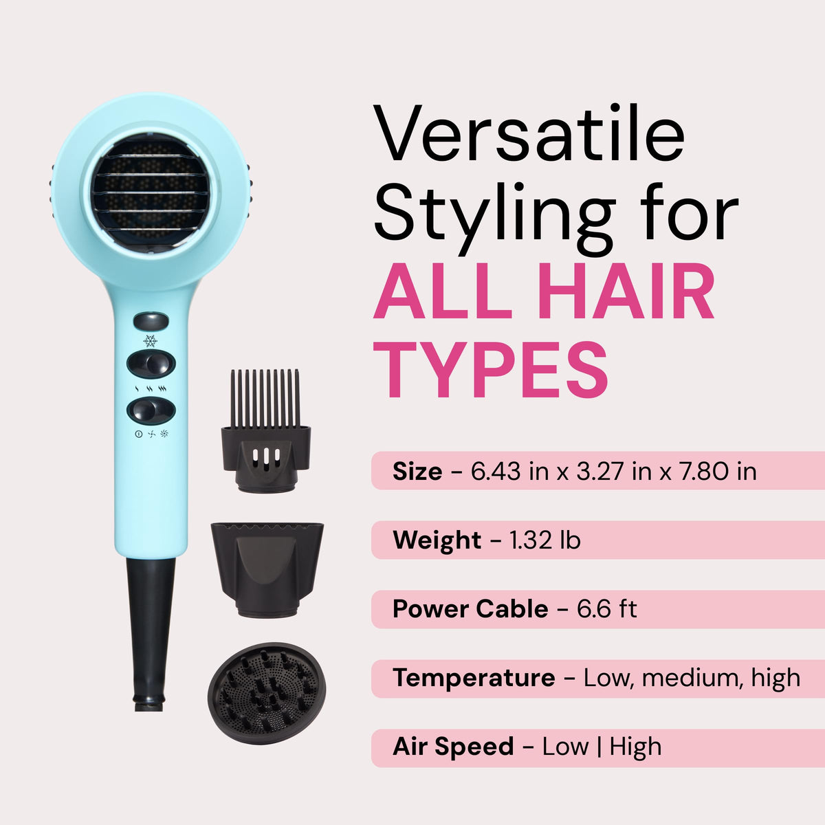 Professional motor of the PowerStyle Turbo Ionic Hair Dryer supports durable, long-lasting performance.
