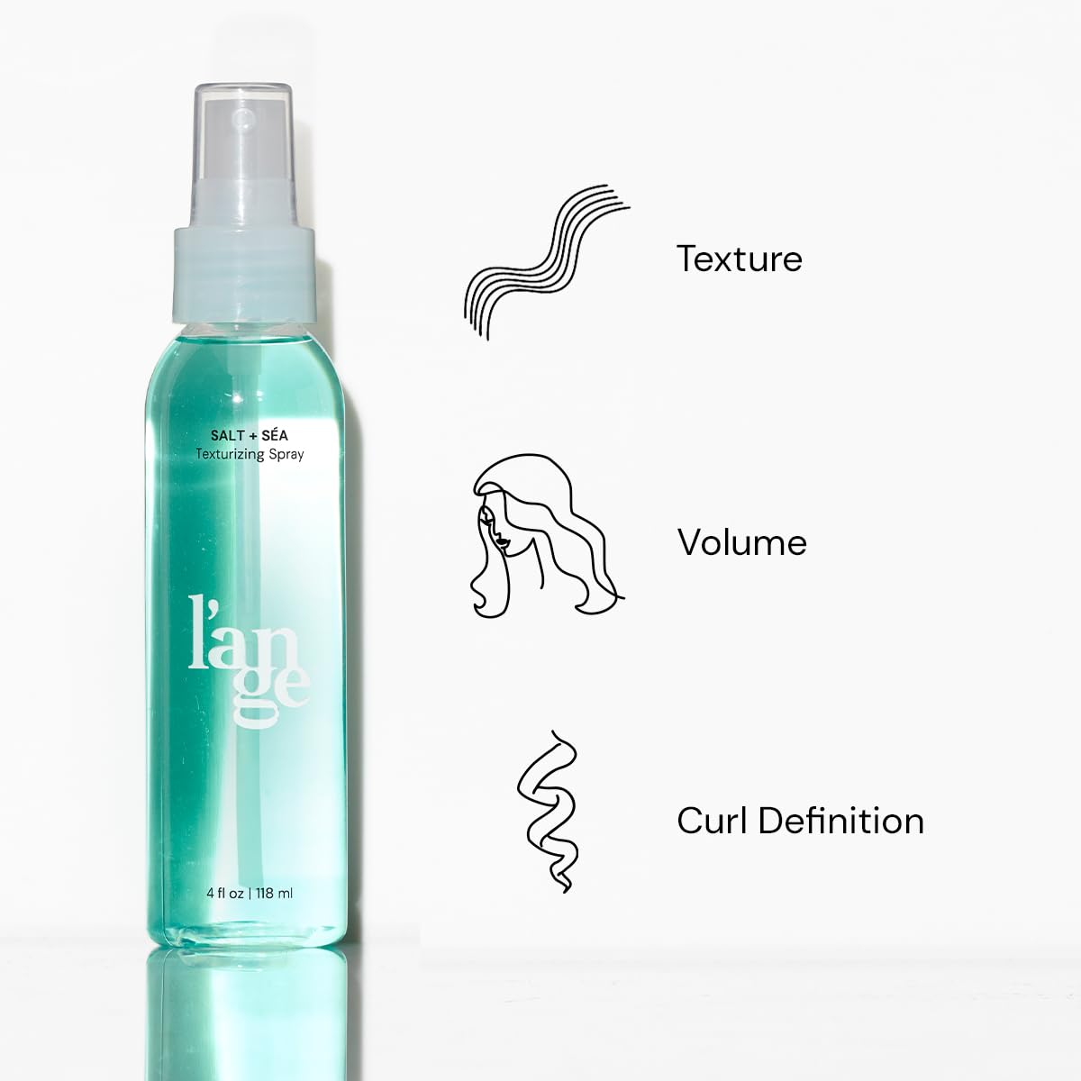 L'ANGE HAIR Sea Salt Texturizing Spray bottle close-up shows mineral-infused formula benefit.