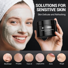 LANGULLCI mud mask applying stage shows smooth, matte finish for photo-ready skin