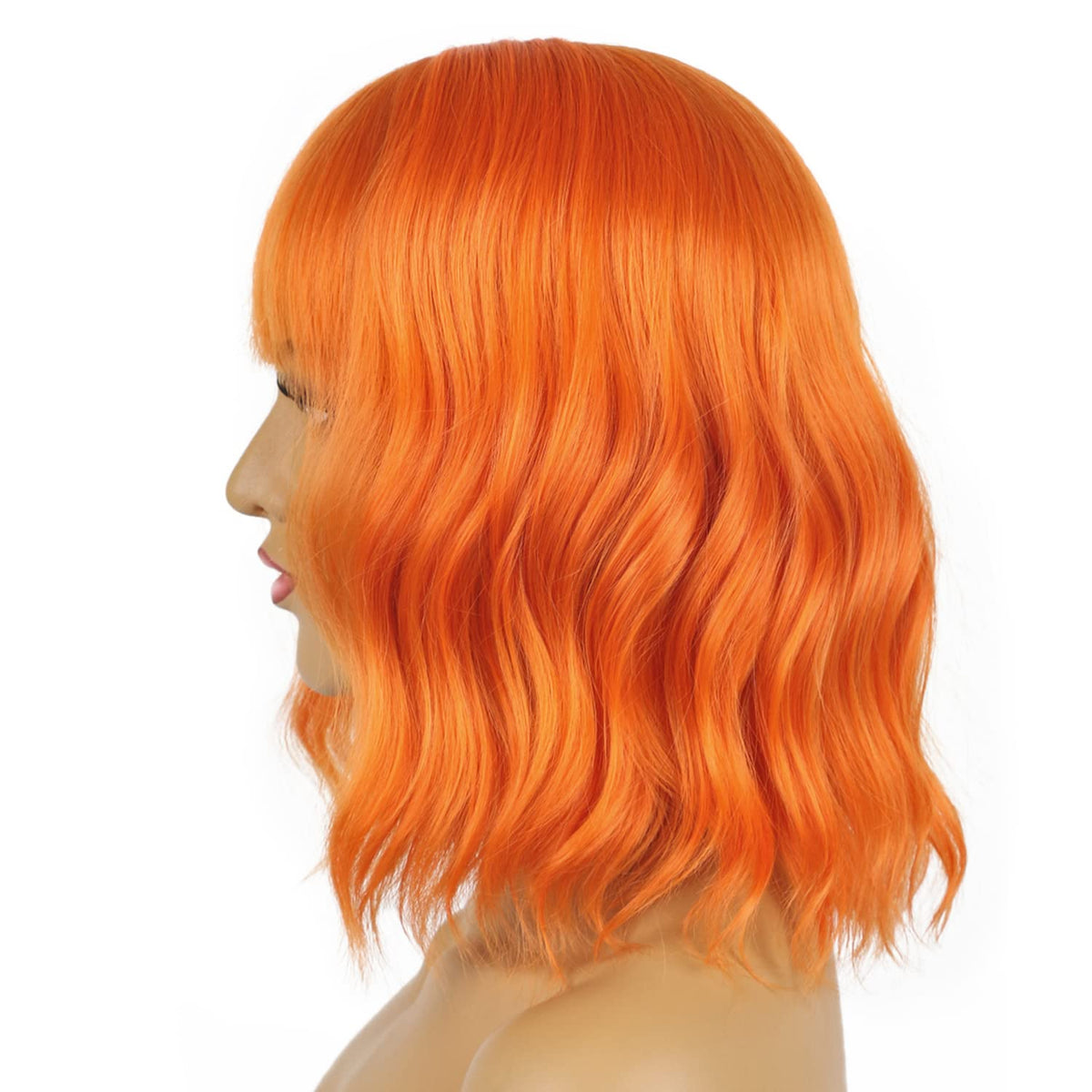 LANICE orange short bob wig back view, evenly layered for natural movement.
