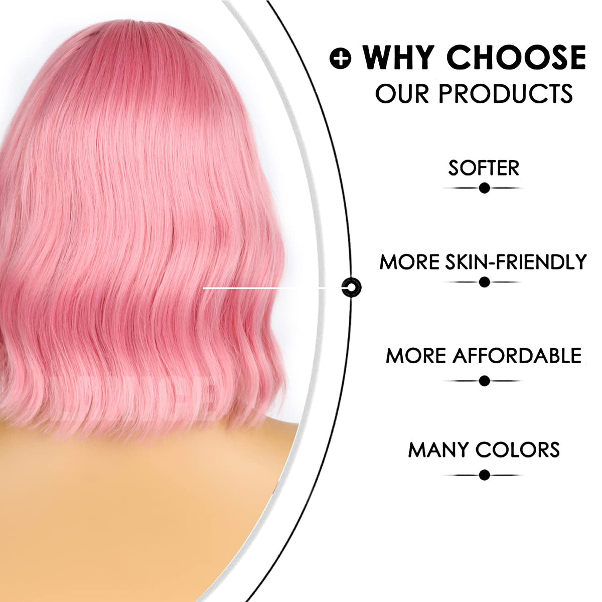 LANICE pink wig cosplay loose waves, 12inch, ideal for costume accessories