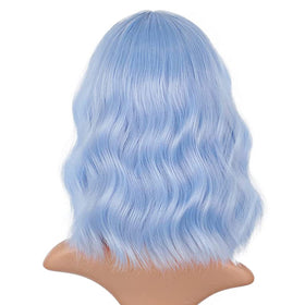 LANICE blue wig with bangs offers soft, skin-friendly synthetic fibers