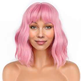 LANICE short bob pink wig with bangs, front view, smooth waves ideal for cosplay