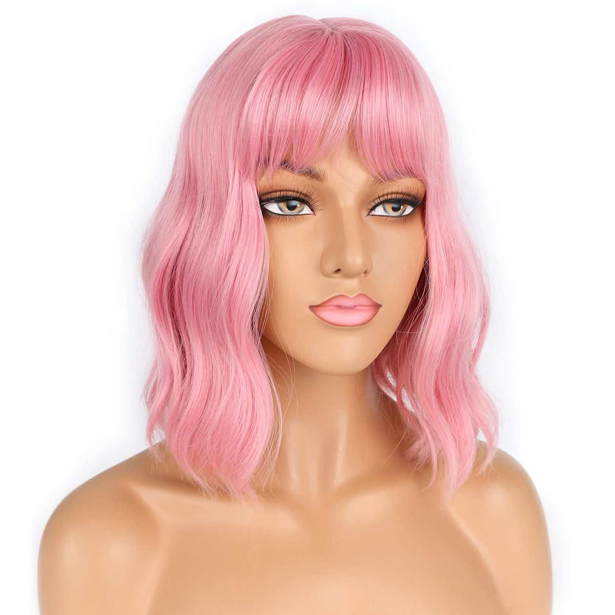 LANICE pink wig with bangs, side view, versatile for daily wear and parties