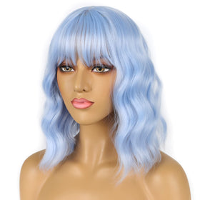 LANICE wavy 12-inch blue wig ideal for parties and events