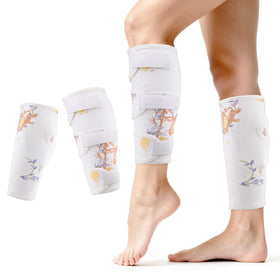 Lanje organic cotton moisturizing leg wraps on calf for overnight hydration.