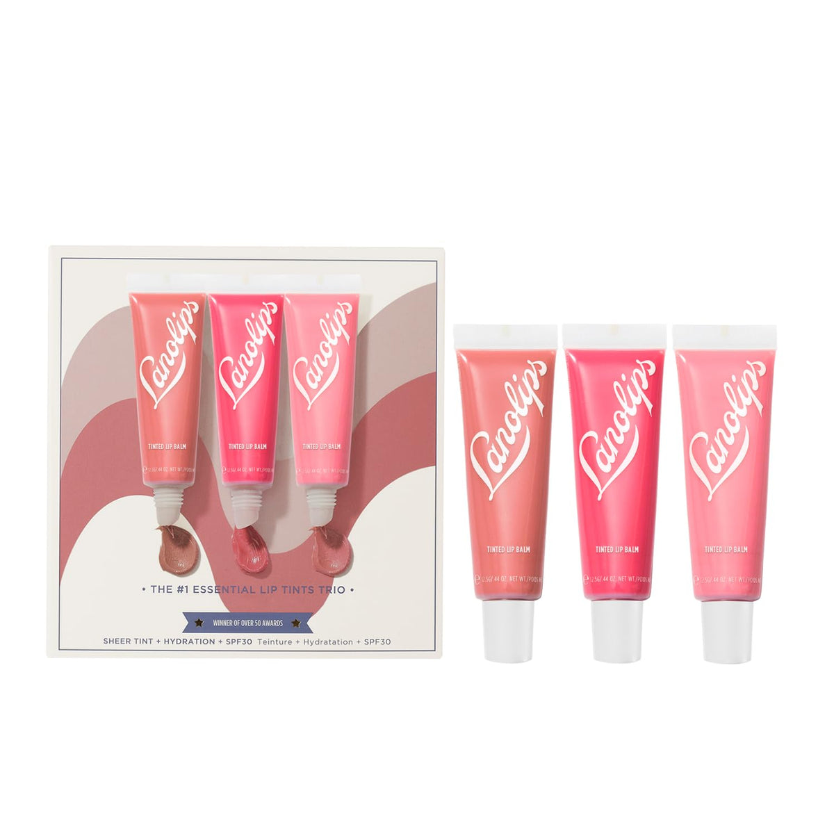 Lanolips Essentials Lip Tint Gift Set – Perfect Nude swatch for silky hydration.