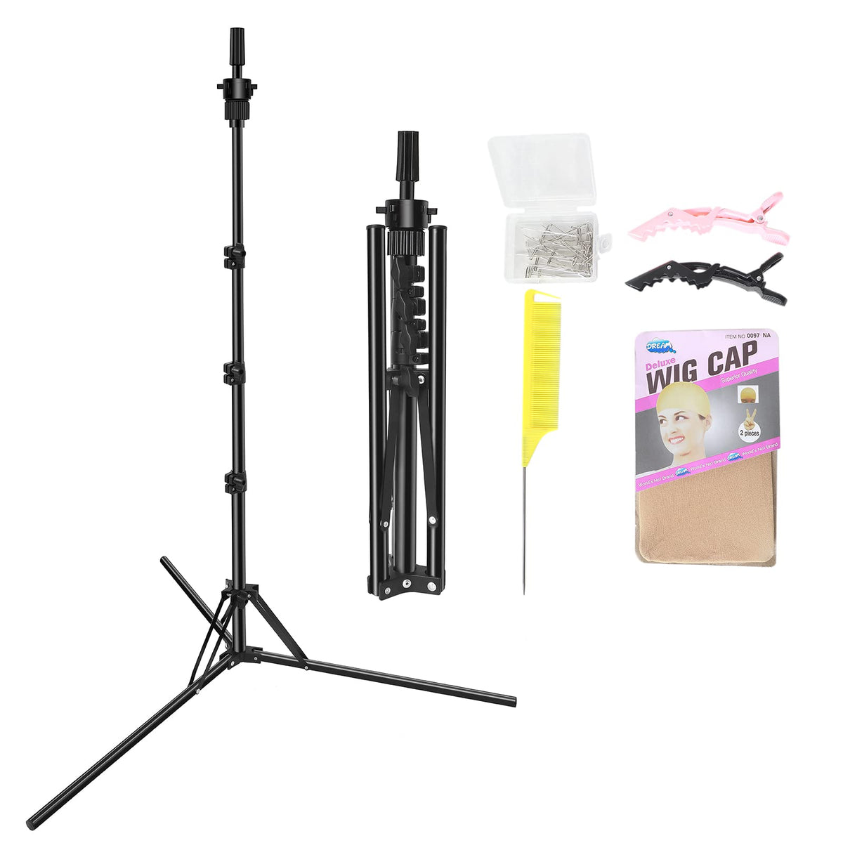 LNASI mannequin head stand foldable tripod for easy transport and storage.