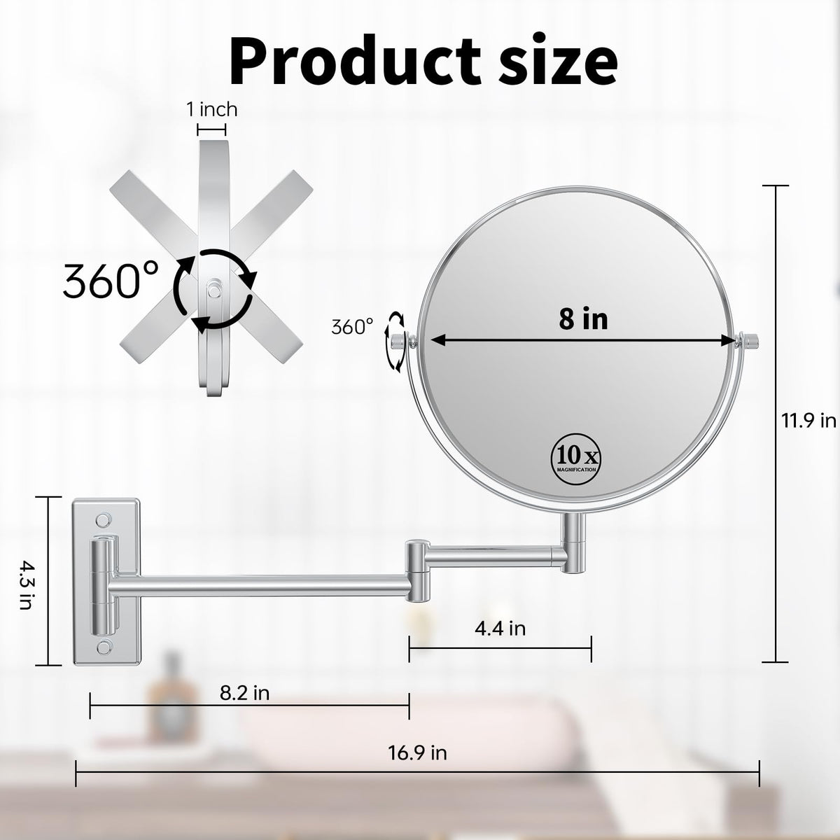 LANSI mirror with 360-degree extendable arm for flexible viewing