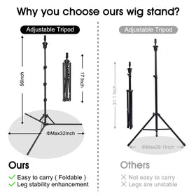 LNASI wig head stand height adjustable for seated or standing use.