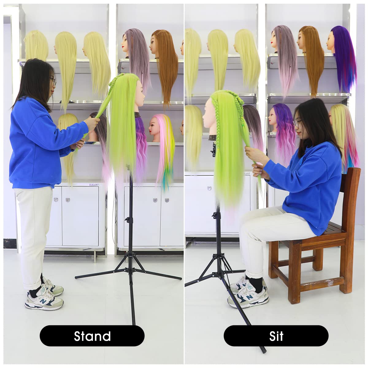 LNASI wig stand set includes T-pins, caps, clips for practice.