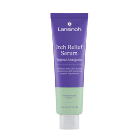 Lansinoh Itch Relief Serum bottle showing pregnancy-focused design for itch relief.