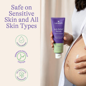 Lansinoh Itch Relief Serum cooling effect highlights instant relief on skin.