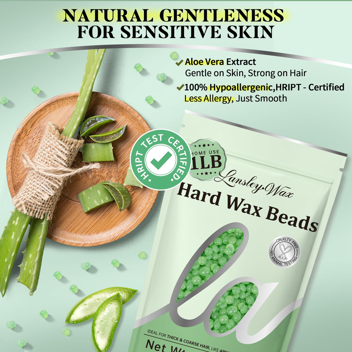 LANSLEYWAX Aloe Hard Wax Beads spreading on skin for gentle removal