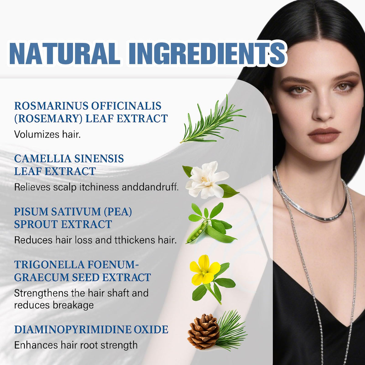 Lanthome pea sprout extract thickening close-up for fuller hair.