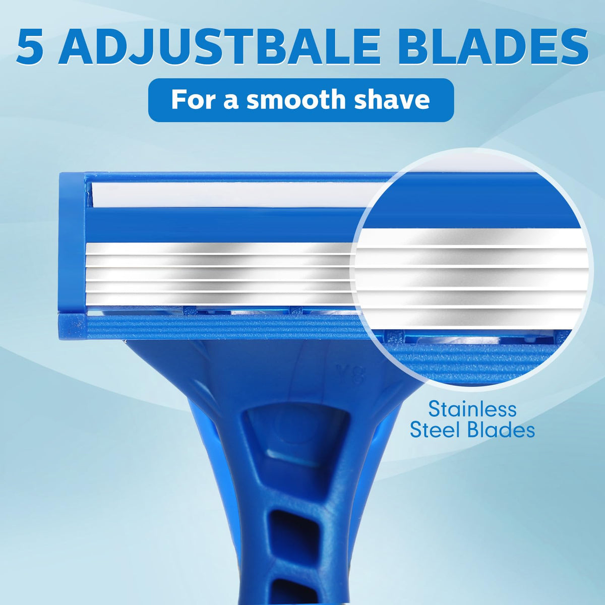 Lanties five-blade razor design offers a close, comfortable shave.