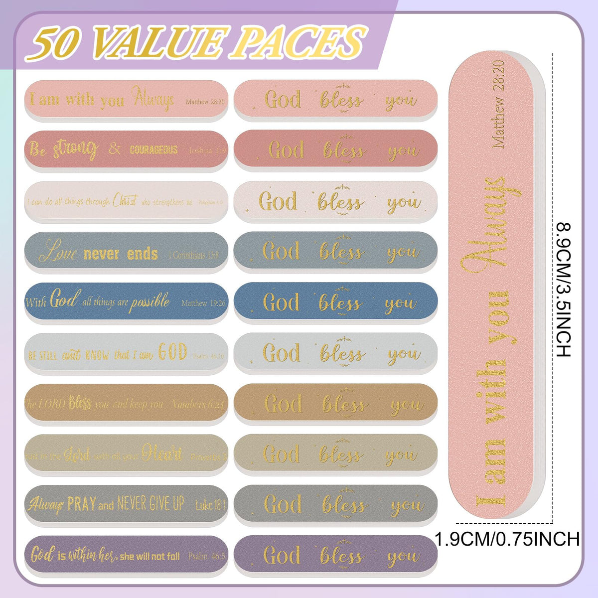 Lanties emery boards with Christian designs for motivation during grooming.