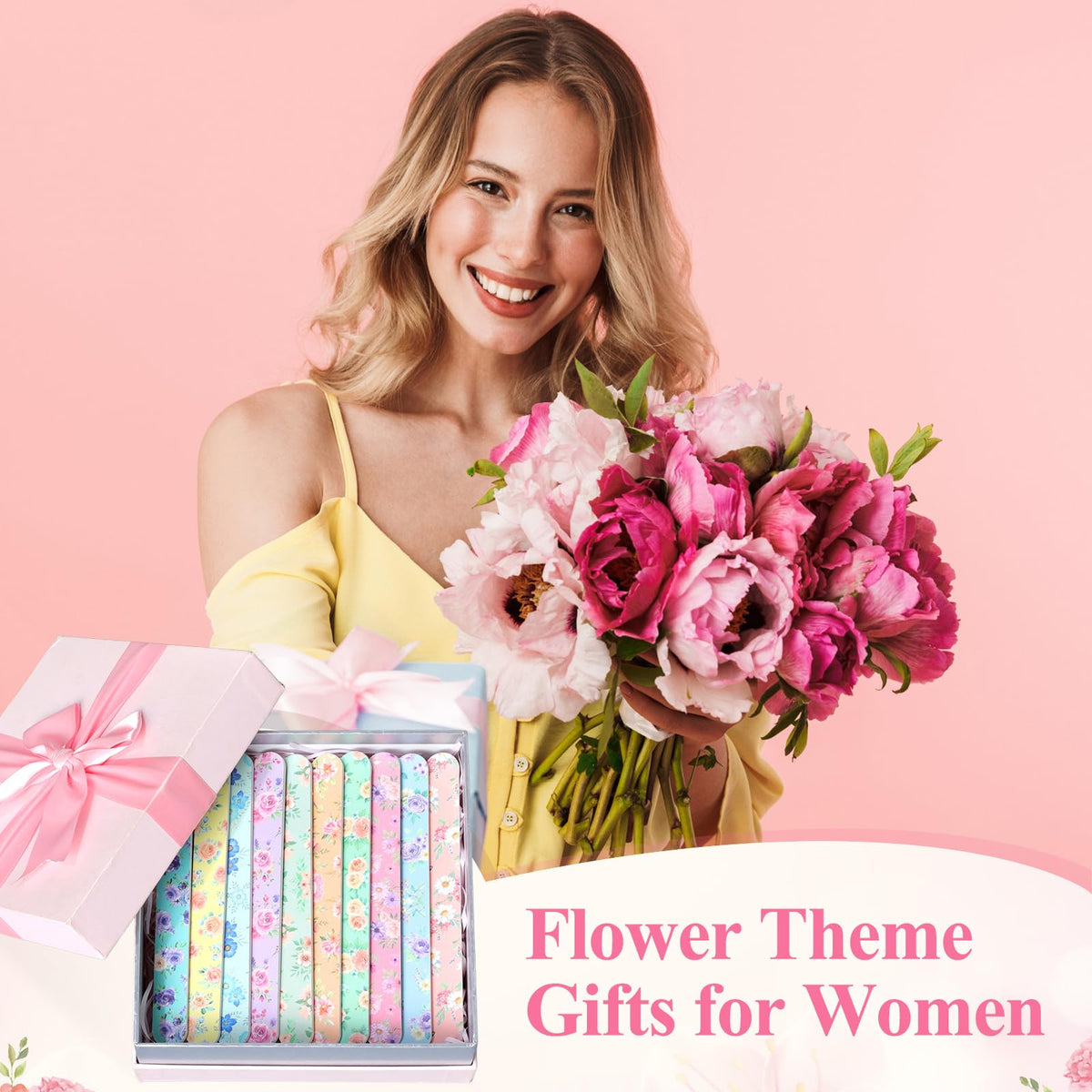 60-piece floral emery board bulk for events and gifts