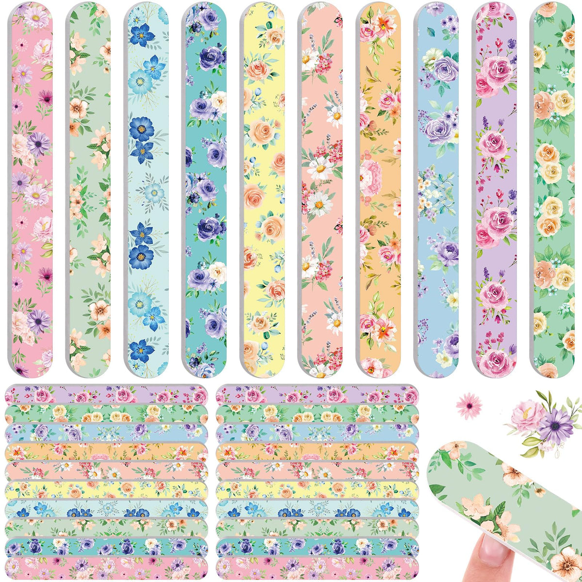 Lanties flower emery board set with colorful florals for precise shaping