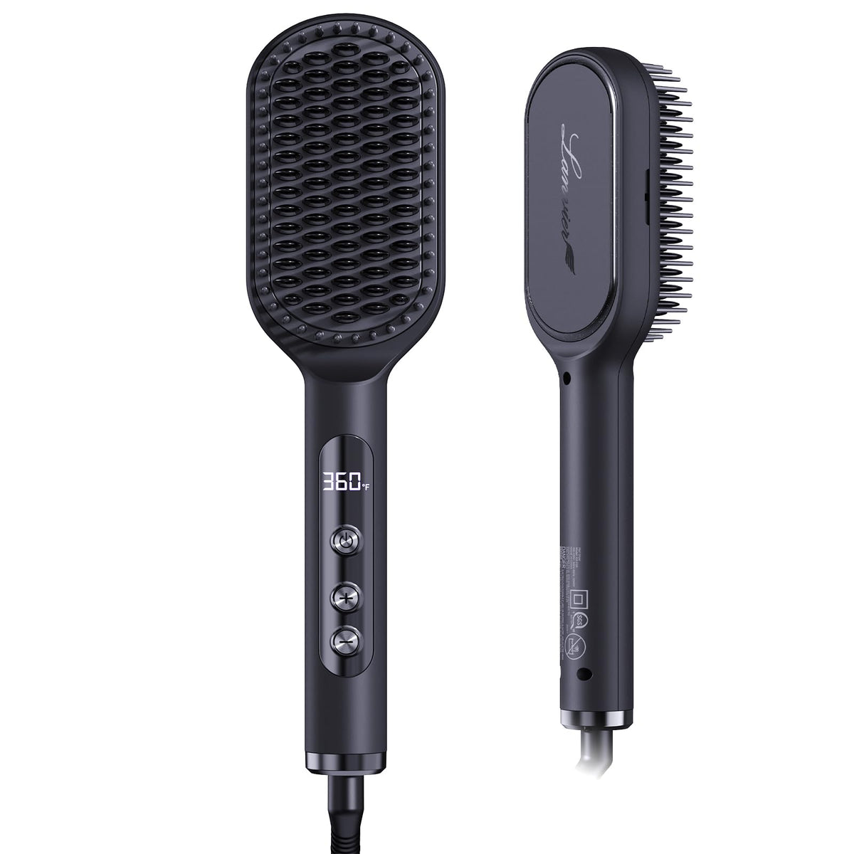 LANVIER hair straightener brush with wide panel for faster styling on thick hair.