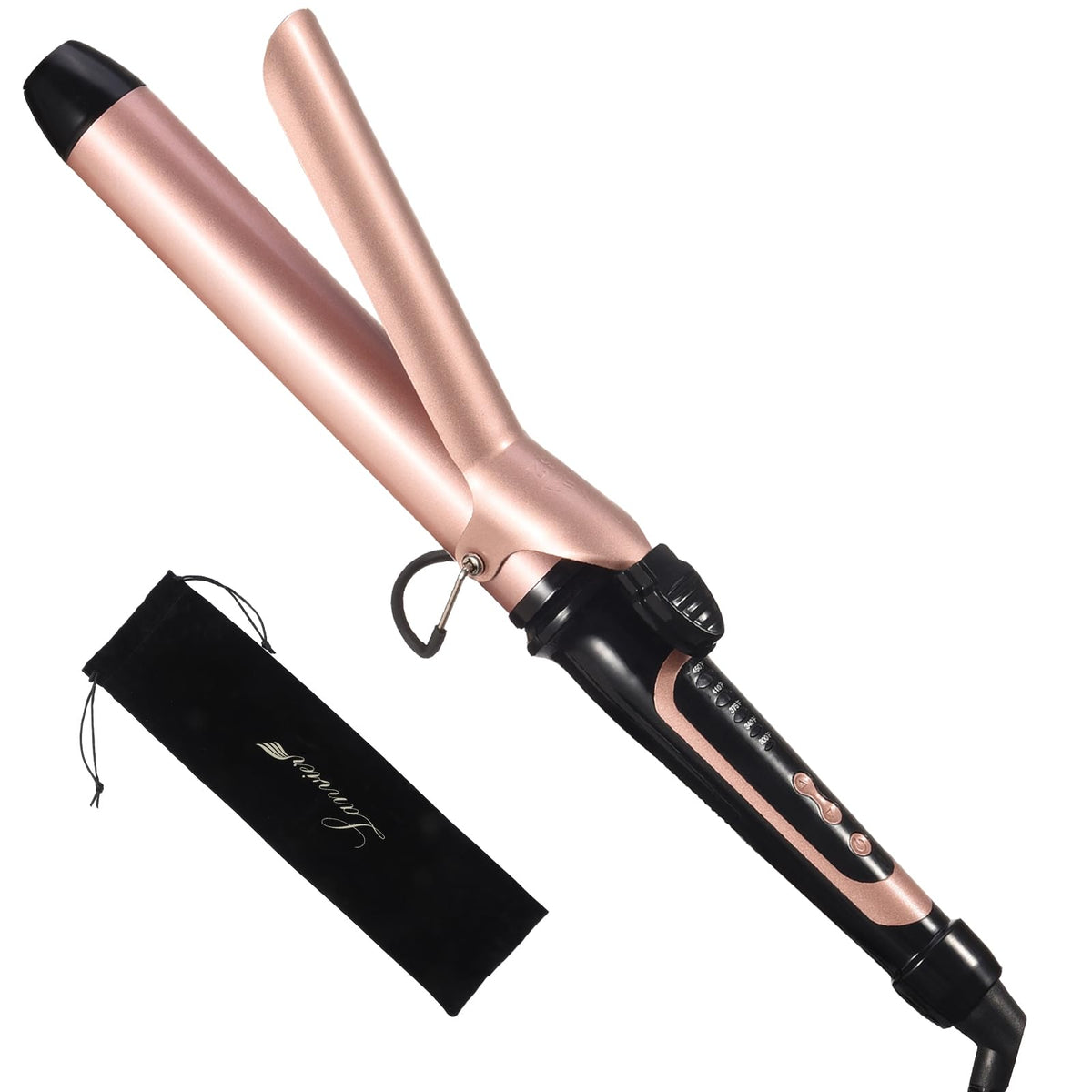 LANVIER long barrel curling iron in rose gold for quick long-hair curls.