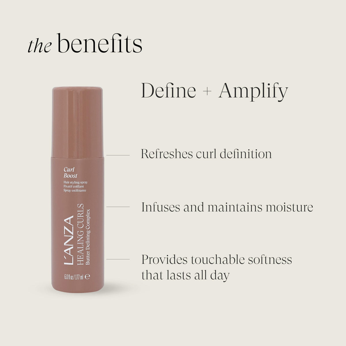 L’ANZA Healing Curls Curl Boost applied to damp hair revives texture between washes.
