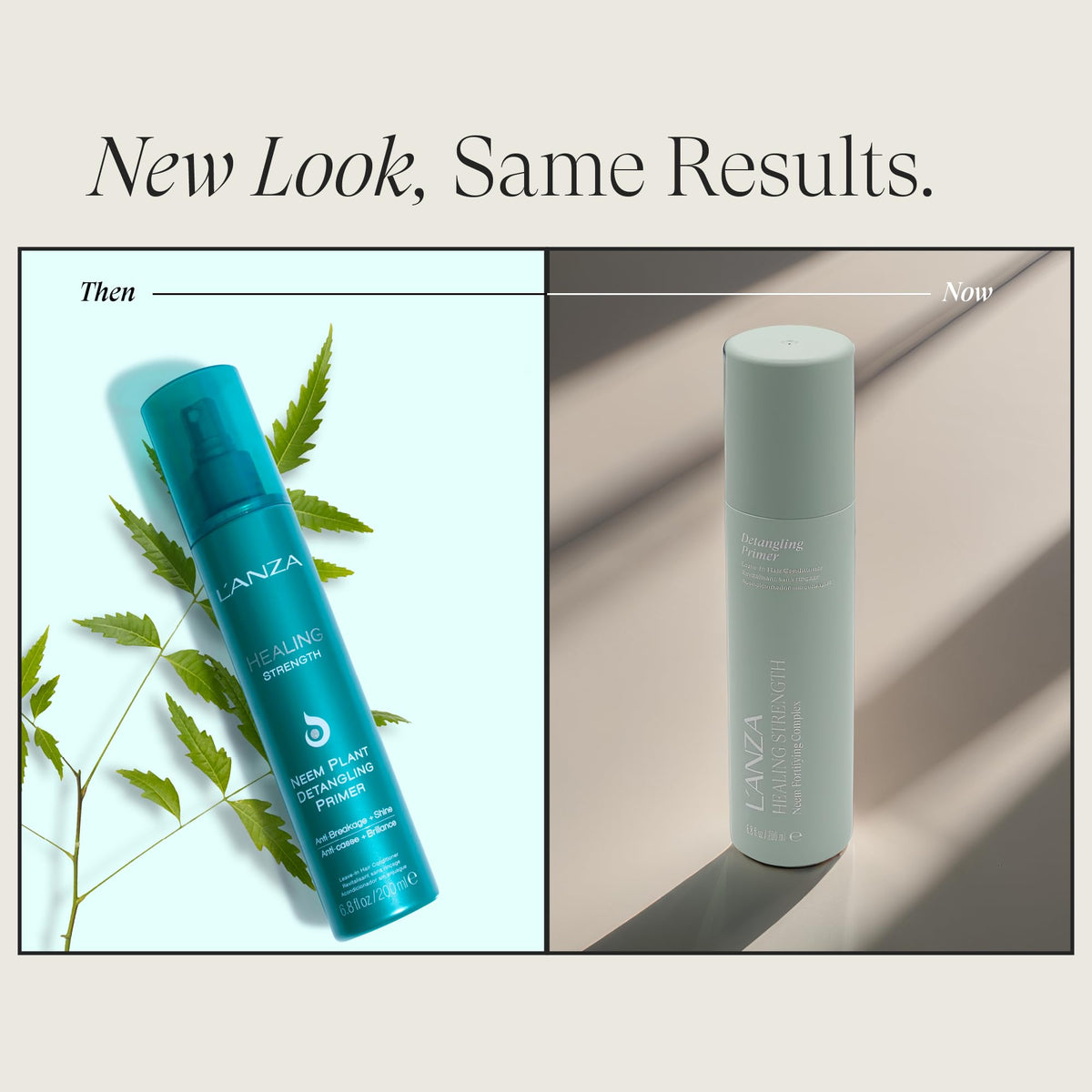 L’ANZA Healing Strength Detangling Primer bottle back; lists CP Anti-Aging Complex and Keratin Healing Technology.