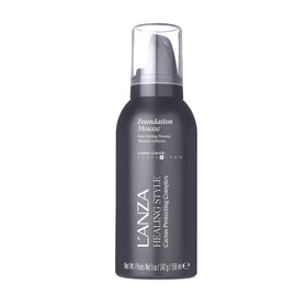 L’ANZA Healing Style Foundation Mousse bottle showing medium hold for versatile styling.