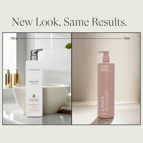 L'ANZA Healing Volume conditioner back label shows color-safe formula