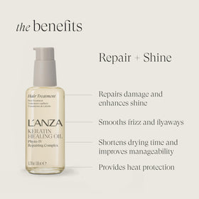 L’ANZA Keratin Healing Oil applied to hair to smooth frizz and boost manageability.