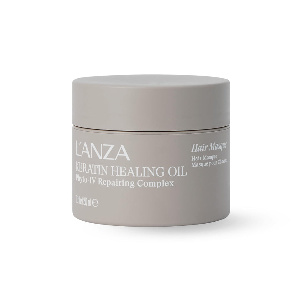 L’ANZA Keratin Healing Oil Intensive Masque bottle for deep moisture and enhanced shine.