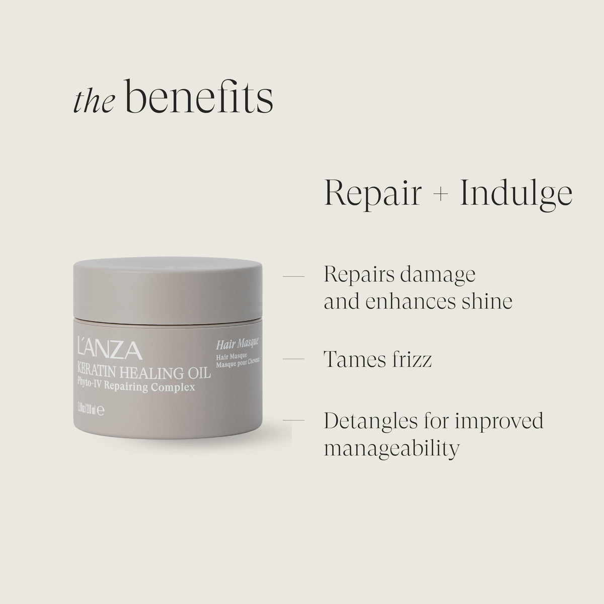 L’ANZA Keratin Healing Oil Intensive Masque jar for concentrated repair of dry strands.