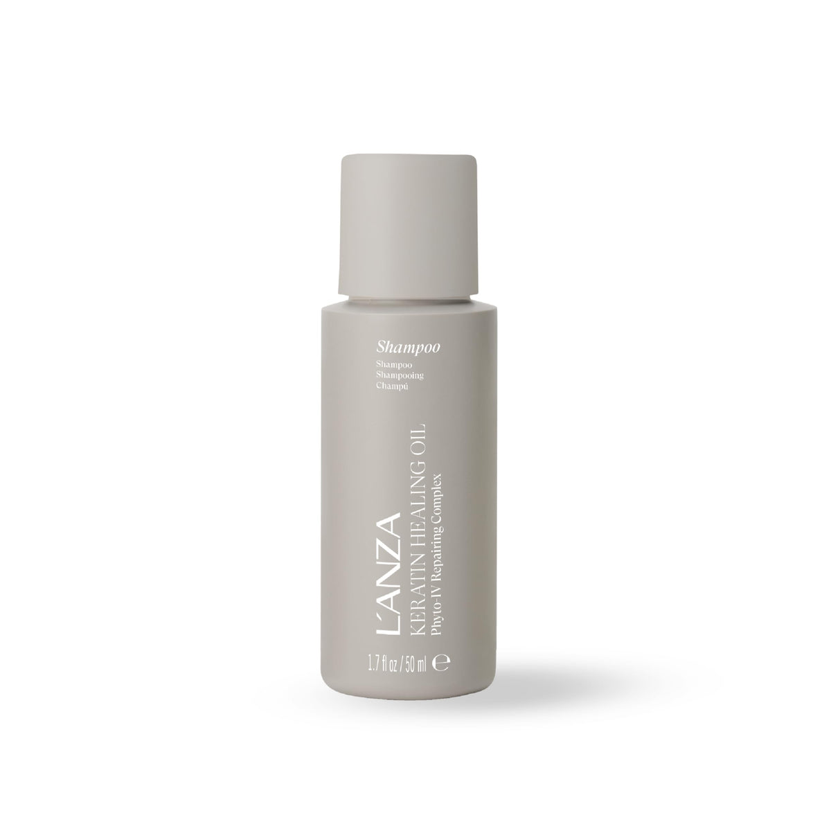 L'ANZA Keratin Healing Oil Shampoo bottle with color-safe formula for all hair types.