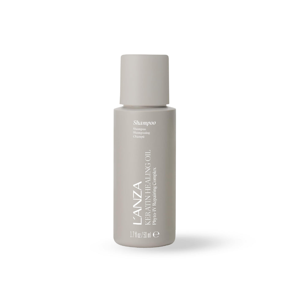 L'ANZA Keratin Healing Oil Shampoo bottle with color-safe formula for all hair types.