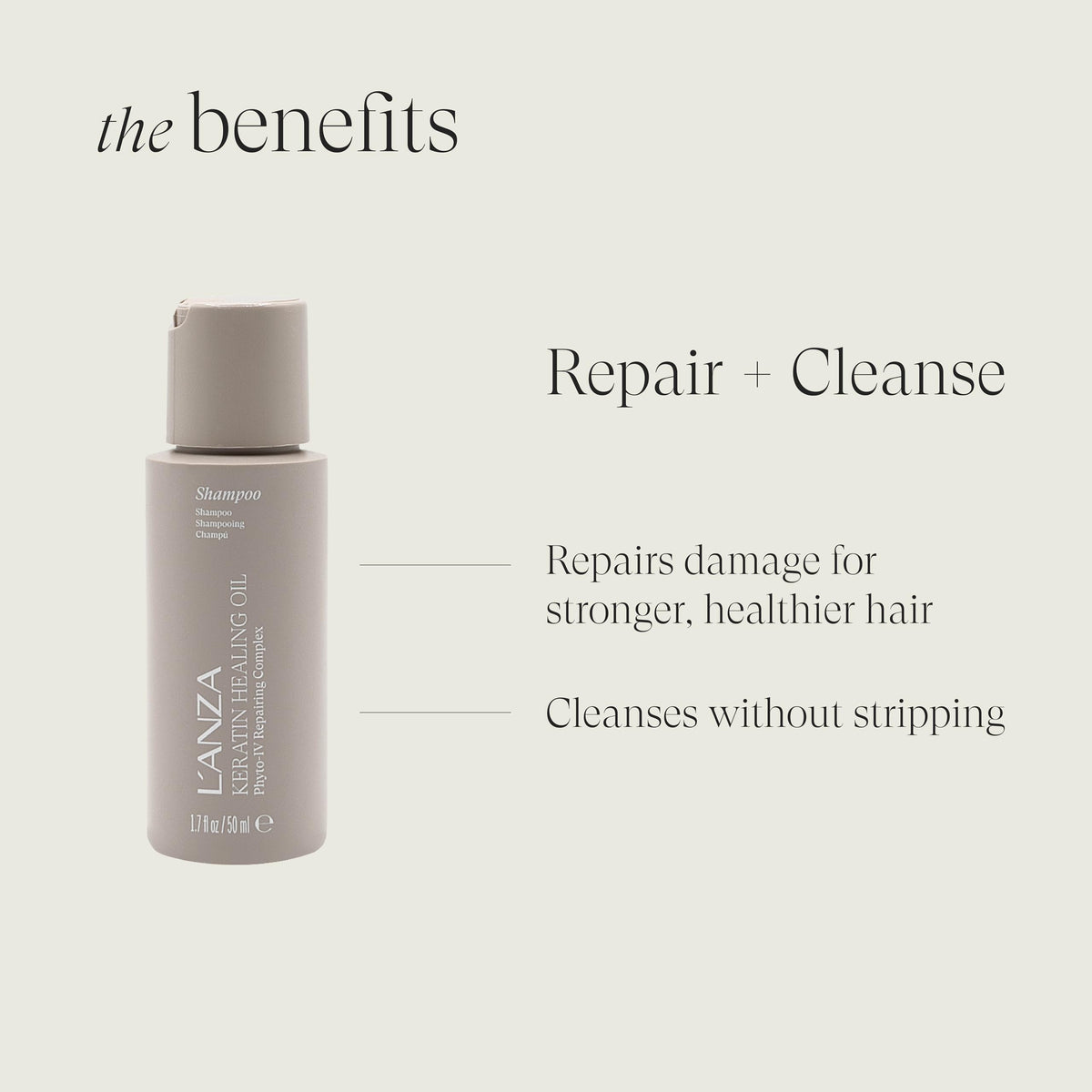 L'ANZA shampoo bottle pump highlighting gentle cleansing and hydration.