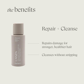 L'ANZA shampoo bottle pump highlighting gentle cleansing and hydration.