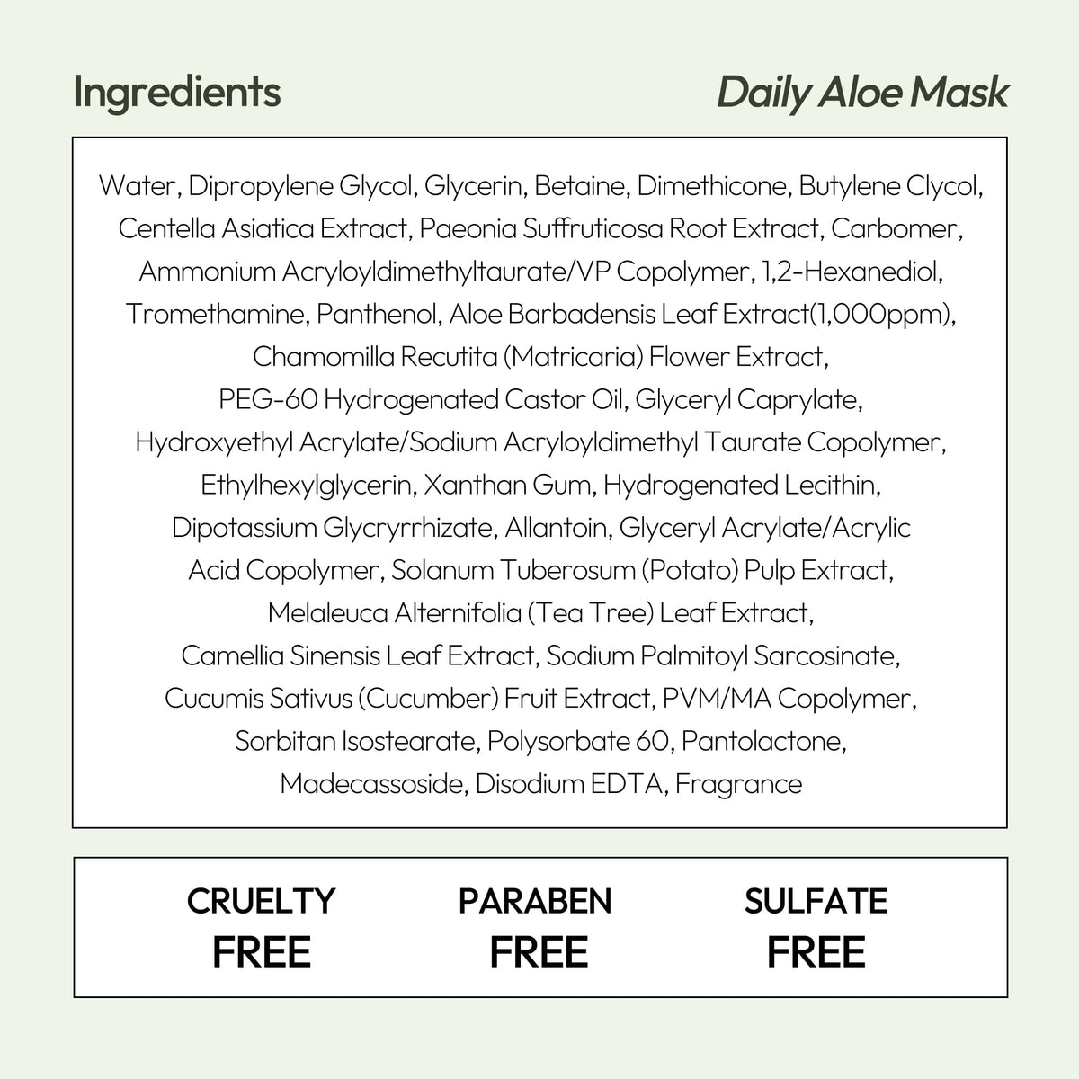 LAPCOS Aloe Sheet Mask highlights Aloe and Centella ingredients for calm skin