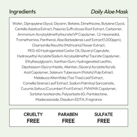 LAPCOS Aloe Sheet Mask highlights Aloe and Centella ingredients for calm skin