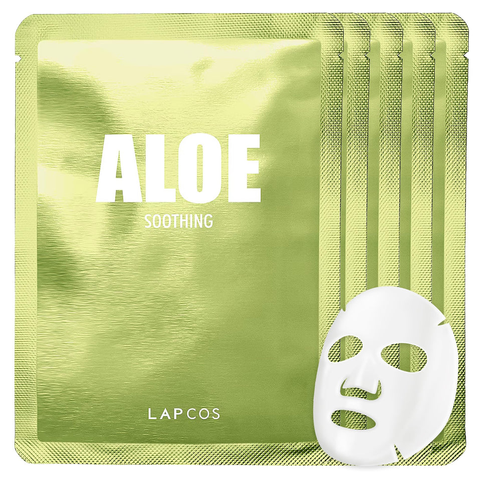 LAPCOS Aloe Sheet Mask unfolded closeup showing breathable sheet for hydration