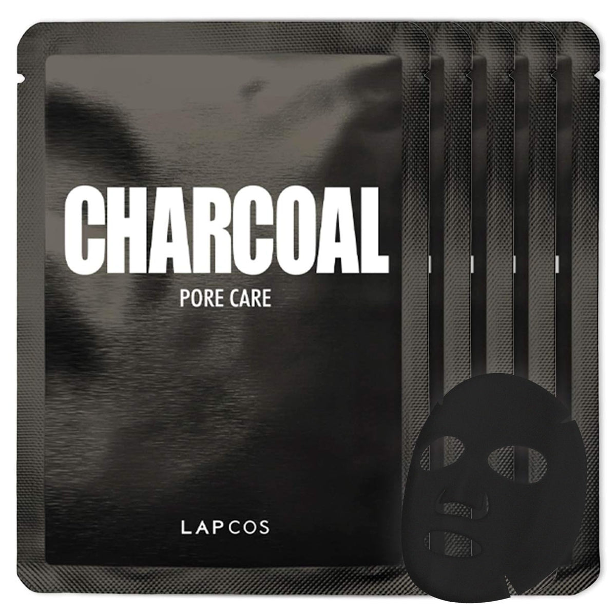 LAPCOS Charcoal Sheet Mask packaging front for pore refining care.