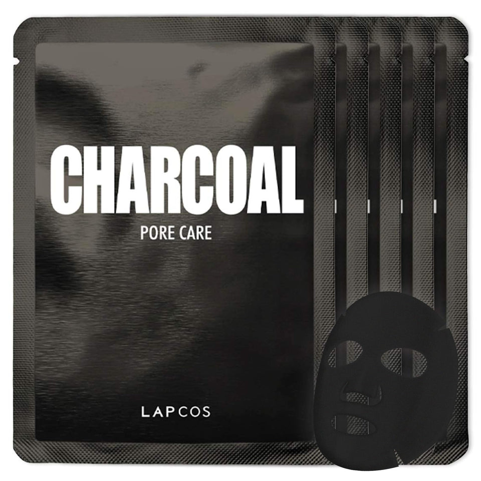 LAPCOS Charcoal Sheet Mask packaging front for pore refining care.