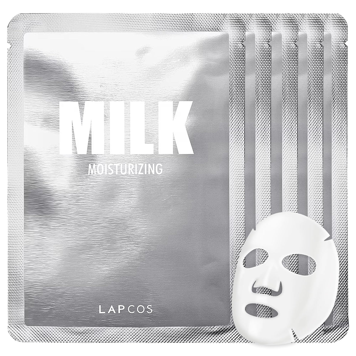 LAPCOS Milk Sheet Mask packaging showcases premium Korean skincare and hydration.