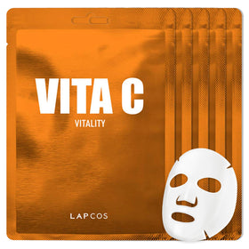 LAPCOS Vita C Sheet Mask pack of five shown in a product shot for hydration and brightening