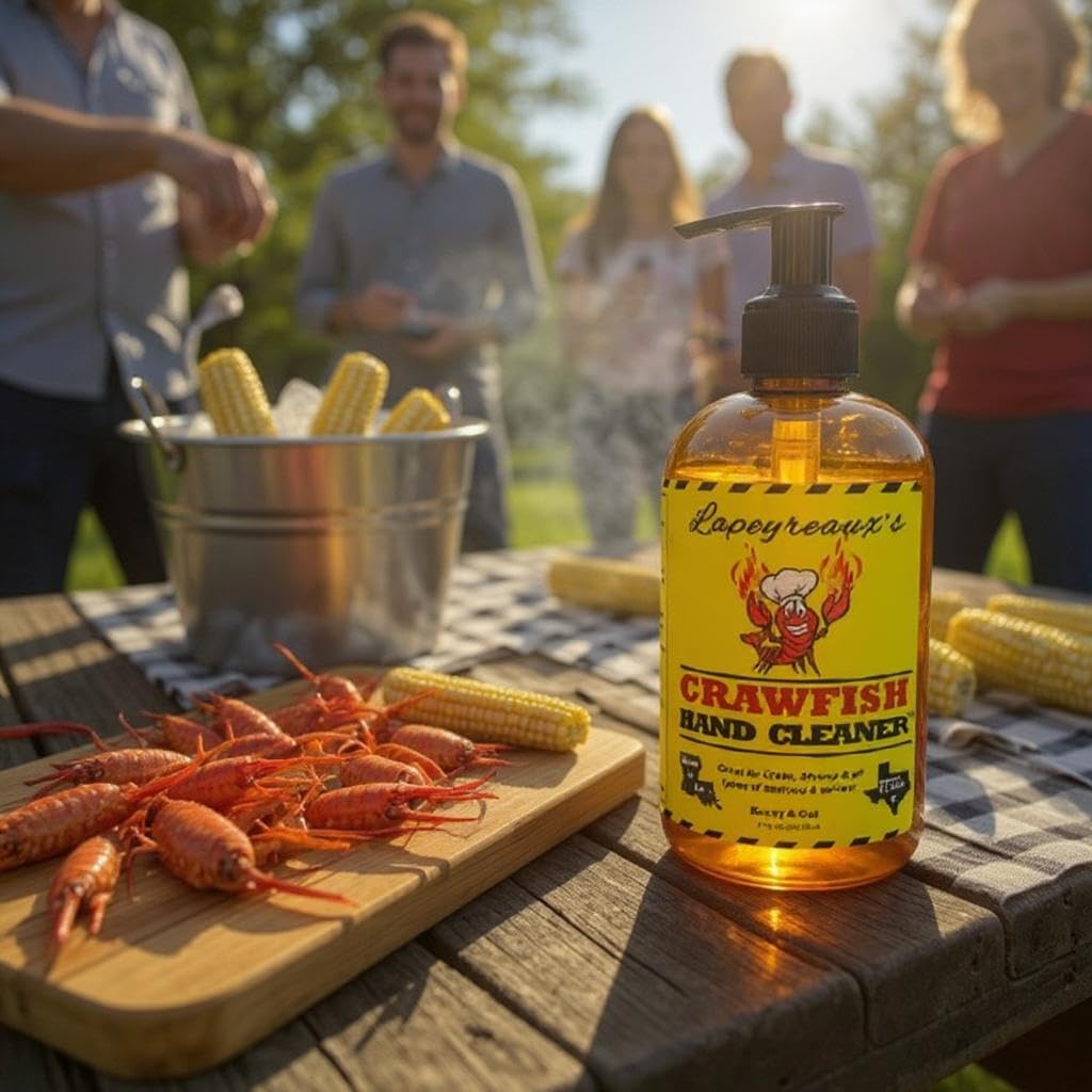 Lapeyreaux's Crawfish Hand Cleaner with local honey visual, ideal for kitchen use.