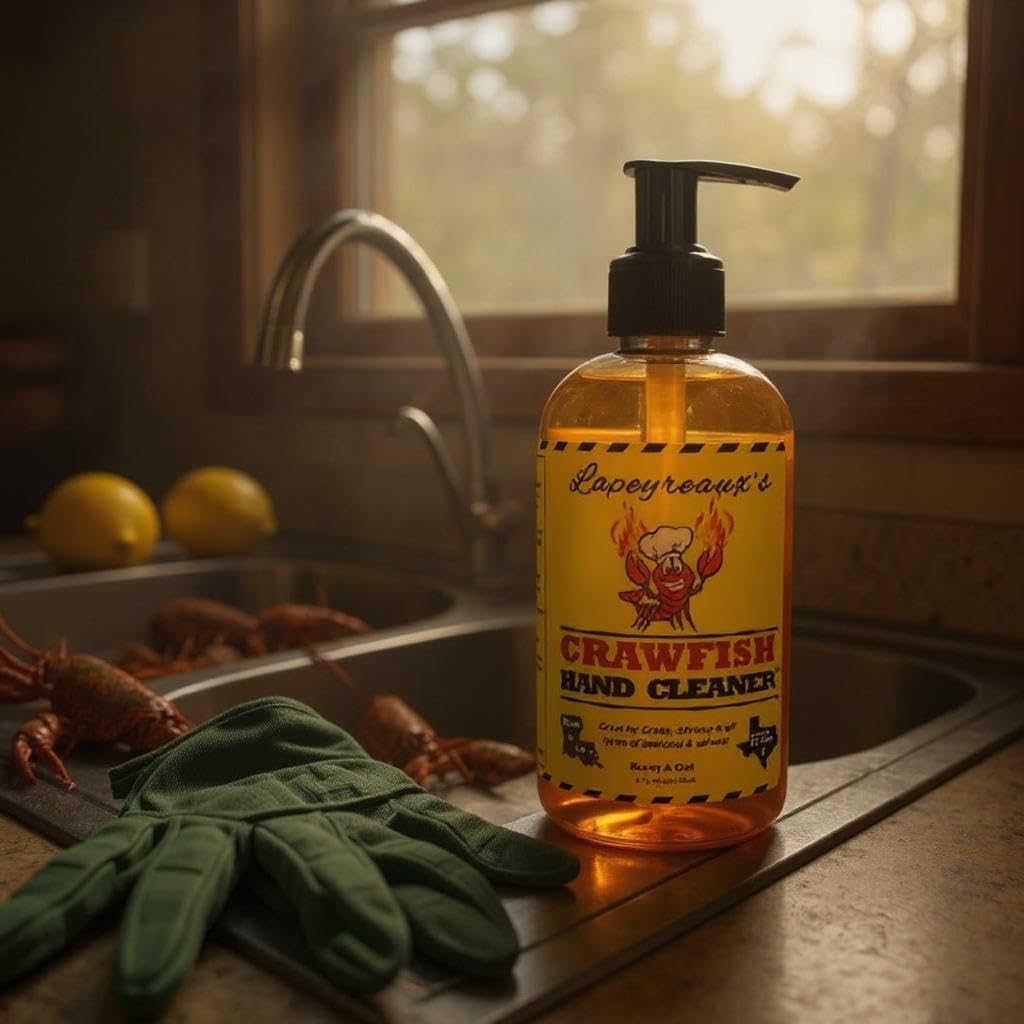 Lapeyreaux's Crawfish Hand Cleaner packaging communicates Texas-made craftsmanship.